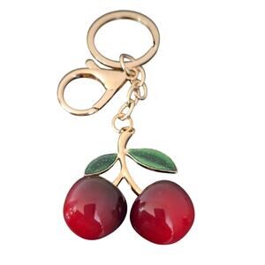 Cherry Keychain with Gold Accents Bag Charm Cherries